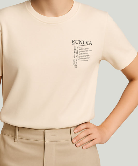 “EUNOIA t-shirt – organic cotton, natural color, unisex, mindful design by Soworn”